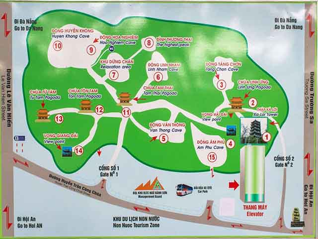 The Map of Marble Mountains in Da Nang City marble mountains